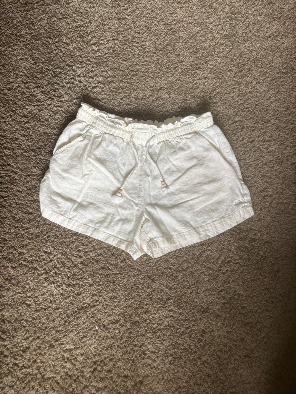 Hang Ten White High-Waist Linen-Blend Drawstring Shorts